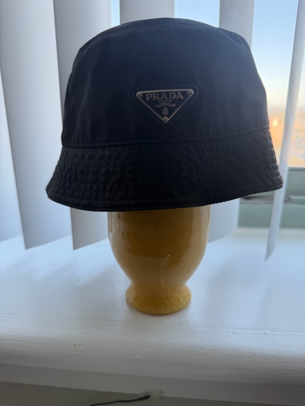 Prada Black Re-Nylon Logo Bucket Hat